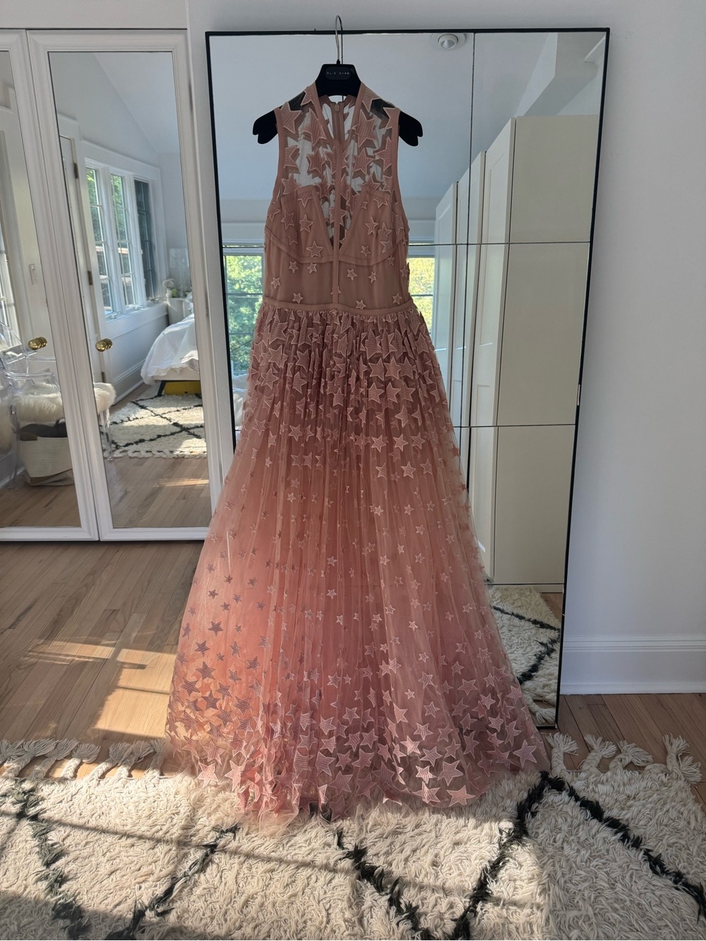 $7,450 Elie Saab Dusty Nude Pink Star Embroidery Sheer Tulle Gown NWT Sz 12 FR44